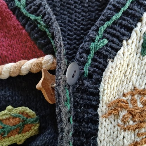 VTG Eagle's Eye Size M 1995 Thanksgiving Green Brown Red Hand Knit Cardigan - Picture 6 of 15