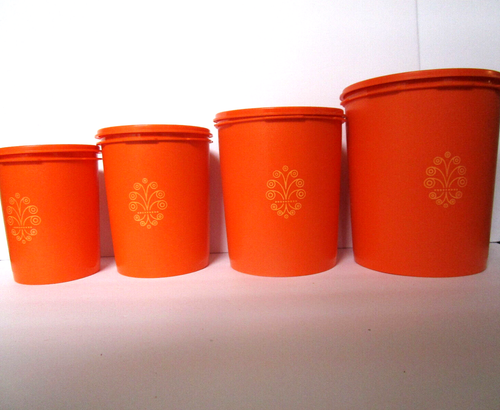 Rare Vintage Modern Orange Nestlling Containers Set of 4 rare excellent - Picture 2 of 9