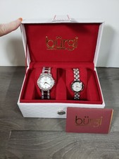 Burgi BUR300SS WOMENS SILVER TONE Quartz Swarovski Crystal Watch Set