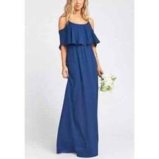 Show Me Your MuMu Caitlin Ruffle Maxi Dress Rich Navy Blue Women's Medium