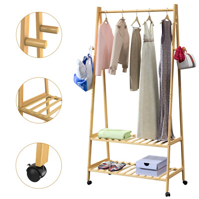 CASARIA® Kleiderständer Garderobenständer auf Rollen Stabil Kleiderstange Holz 4250525373820