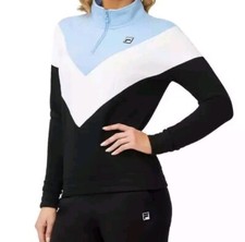 Fila 1/4 Zip Pullover Sweatshirt Women's L Blue Colorblock Chevron Fleece NWT