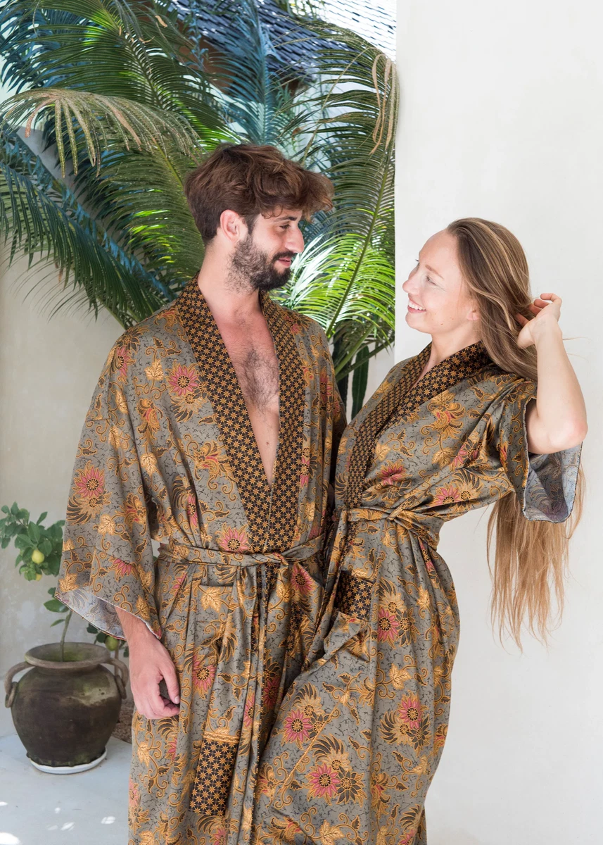 Silk Mens Kimono Robe, Boheme Dressing Gown for Man, Luxury Long