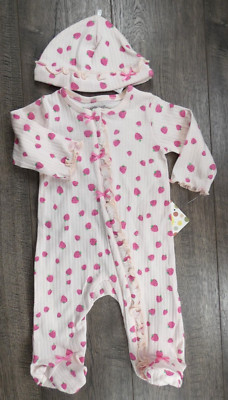 Baby Girl Clothes New Little Me 3 Month 2pc Strawberry Footed Outfit & Hat
