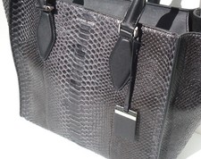 New! Michael Kors Gracie Large Genuine Python Leather Tote Handbag, Graphite