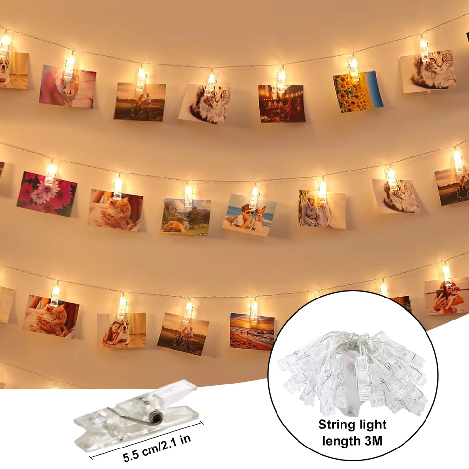 Photo Clip Fairy 20 LEDs String Lights for Wall Hanging Pictures Bedroom Wedding - Image 2 of 4