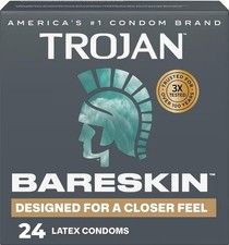 Trojan Bareskin Ultra Thin Lubricated Latex Condoms 24 Pack Straight Shape