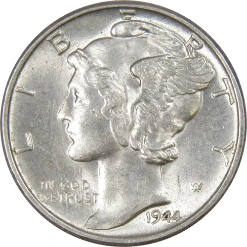 1944 Mercury Dime AU About Uncirculated 90% Silver 10c US Coin Collectible