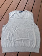Vintage Polo Ralph Lauren Sweater Vest Mens XL Tan Pima Cotton Fall Luxury