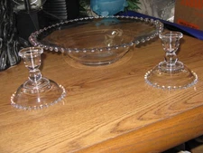 VINTAGE CANDLEWICK IMPERIAL GLASS CONSOLE SET WITH LARGE BOWL & CANDLE 2 HOLDERS