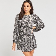 SHOW ME YOUR MUMU Gellar Mini Dress in  Viper Snakeskin Print Pattern Size Large