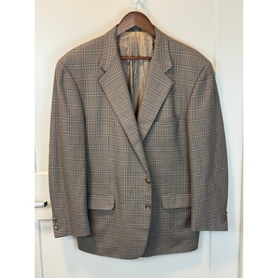 Corneliani Tan Brown Wool Cashmere Plaid Blazer Made in Italy Vintage Size 44R