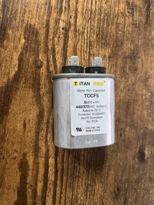 Titan Pro TOCF5 Motor Run Capacitor 5 MFD 440/370V Oval