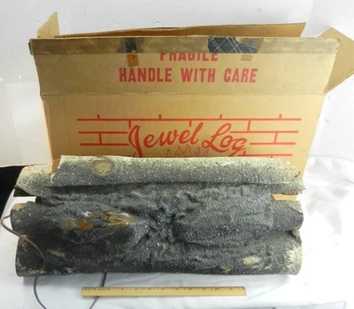 Mid Century Light Up Electric Fireplace Wood Logs Faux Fire Jewel Log Christmas - Image 1 of 4