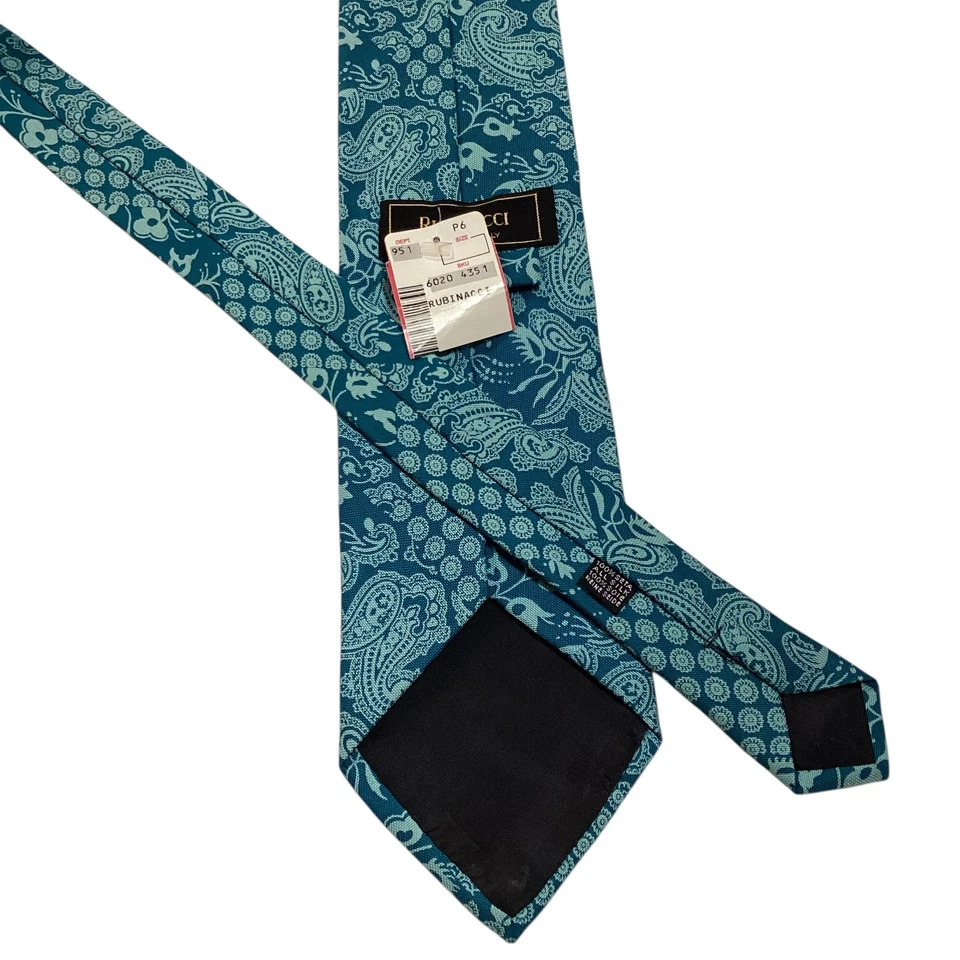 Corbata para hombre RUBINACCI 100 % seda 58 3/8" ITALIA diseñador geométrico azul nueva con etiquetas rara Foto 3 de 3