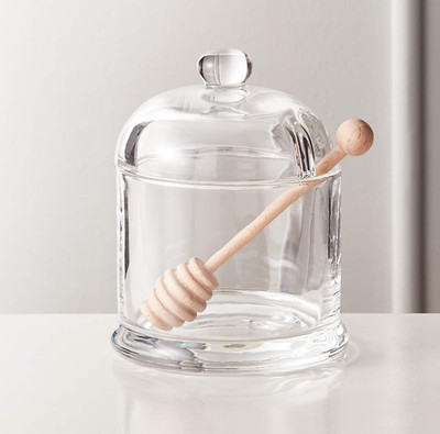 CB2 (Crate & Barrel) Swarm Honey Pot Glass Honey Pot w/ Honey Dipper New in Box