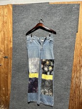 Levis 517 Jeans Boys 16 Blue Bootcut Regular Patchwork Reworked Denim Upcycled