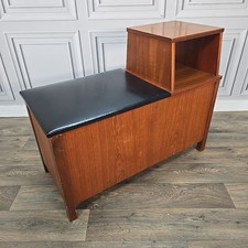 Mid Century Telephone Table - Vintage Hall Bench Storage Seat Teak Effect Retro