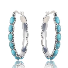 925 Sterling Silver Turquoise Hoop Earrings Handmade Jewellery Gift For Her