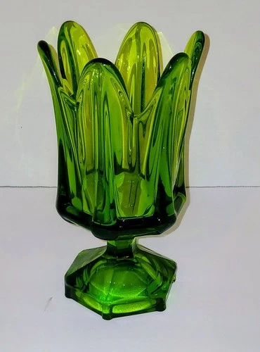8 1/2 In Fenton 6 Finger Green Compote FREE Shipping