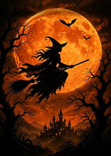 Halloween Witch Moon Diamond Art Painting Kit for Adults 5D Full Drill Wall