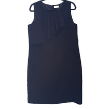Calvin Klein Black Sleeveless Sheath Dress Asymmetrical Ruffle Women’s 14/16