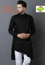 Indian Cotton Mens Shirt Long Sleeve Kurta Loose Black sizes available
