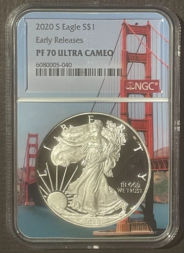 2020-S $1 SILVER AMERICAN EAGLE NGC PF70 Early Releases Golden Gate : 09432