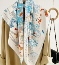 14 Momme Twill 100% Silk Mulberry Scarf Square Shawl animal Print Wrap 35''