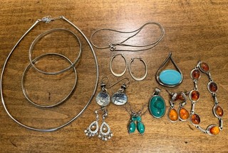 Lot of STERLING SILVER 925 Jewelry Turquoise & More!