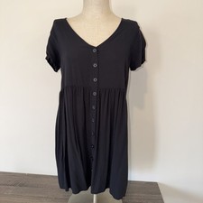 Forever 21 Women's Black Babydoll Dress Fake Button-up Women’s Medium Grunge Y2K