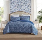Laura Ashley Elaina 3-Piece Indigo Blue Queen Cotton Quilt Set Cp. @ $122