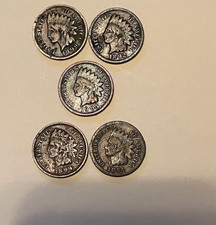 1884,1892,1899,1899 & 1905 Indian Head One Cent Coins