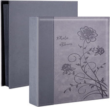 4x6 Photo Album Holds 1000 Photos Grey Leather Cover Wedding Family Black Pages