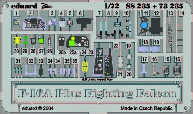 Eduard Accessories SS235 - 1:72 F-16A Plus Fighting Falcon - Etch Set - New