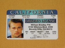 VINTAGE NOVELTY GAG GIFT COOL  SOUVENIR BRAD PIT CALIFORNIA DRIVER'S LICENSE