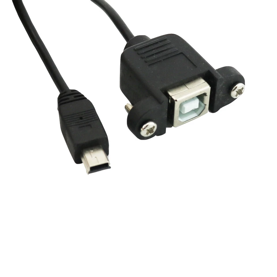 USB 2.0 B Female Panel Mount To Mini USB 5 Pin Male Coiled Spiral Adapter Cable - Image 2 of 4