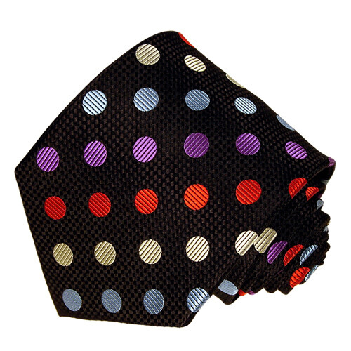 Men's Purple, Red and Blue Polka Dot Pattern Neck Tie wih Hanky - 第 1/1 張圖片