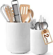 Large Kitchen Utensil Holder Set of 2, 7.3" + 5.4" Ceramic Cooking Utensil Holde