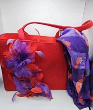 Red Hat Society 100% wool purse and polyester scarf
