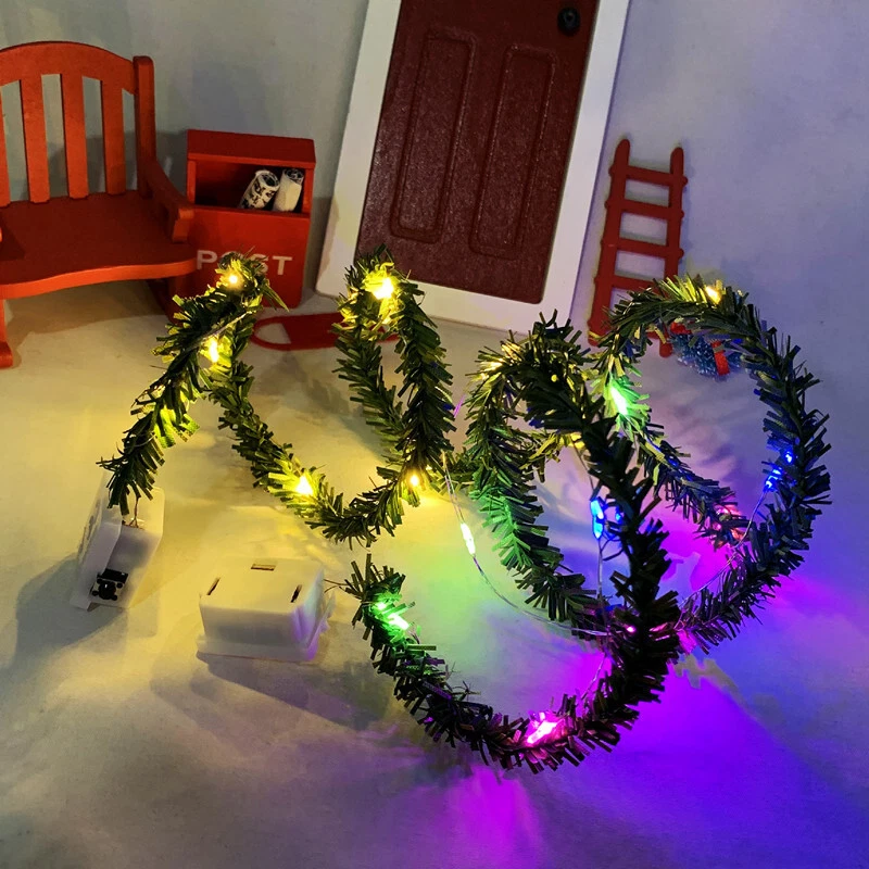 2PC Dollhouse Miniature 1:12 LED String Light Garden Christmas Decor Accessories - Image 3 of 4