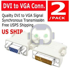 2x DVI-I Male Analog (24+5) to VGA Female (15-pin) Connector Adapter Desktop PCs