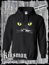 Black Cat Green Eyes Hoodie Sweatshirt - Animal Pet Lovers Kitten Huge Cat Face