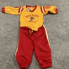 Vintage Mighty Mac Sports- 12 Month Yellow Red Iowa State Football 2pc Body Suit