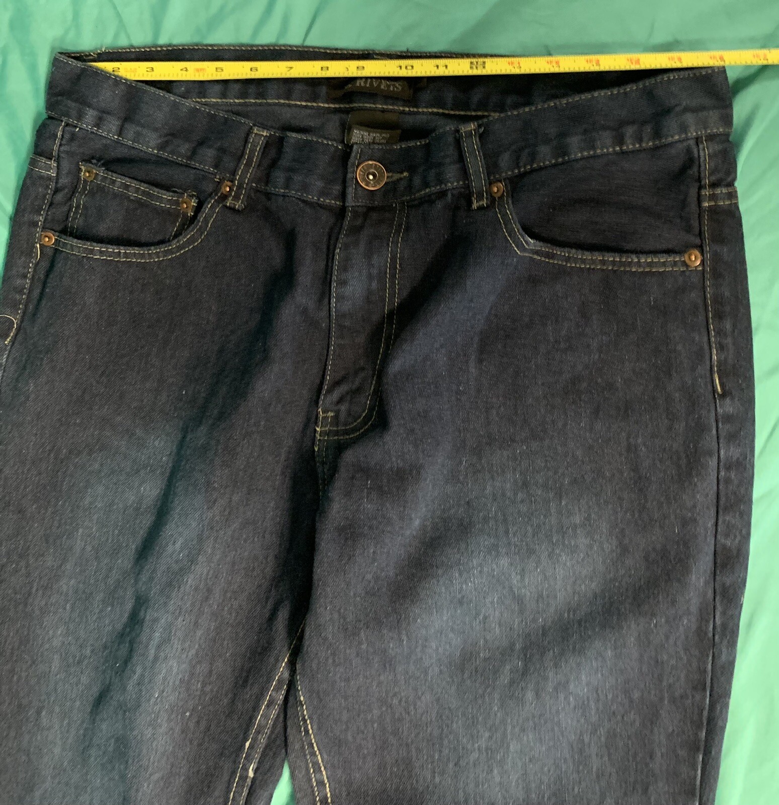 A7 STITCHES & RIVETS MENS BLUE DENIM JEANS 36x28.5” E… Gem