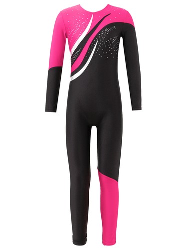 Kids Girls Dance Jumpsuit One Piece Dancewear Shiny Dance Bodysuit Team Group - Picture 12 of 46
