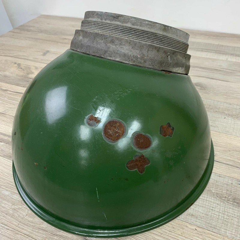Vintage Industrial Green Enamel Lamp Shade w Glass Dome 14" No Fixture
