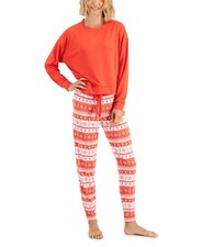 Jenni Women's 2-Piece Pajama Set, Papaya Punch Fair Isle, Large