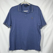 Polo Ralph Lauren Classic Fit Mens L Blue Embroidered Flesh Pony Golf Polo Shirt