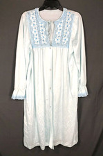 VTG GOSSARD ARTEMIS Shiny Slippery NYLON  LACE Button-Up Robe AQUA BLUE sz L